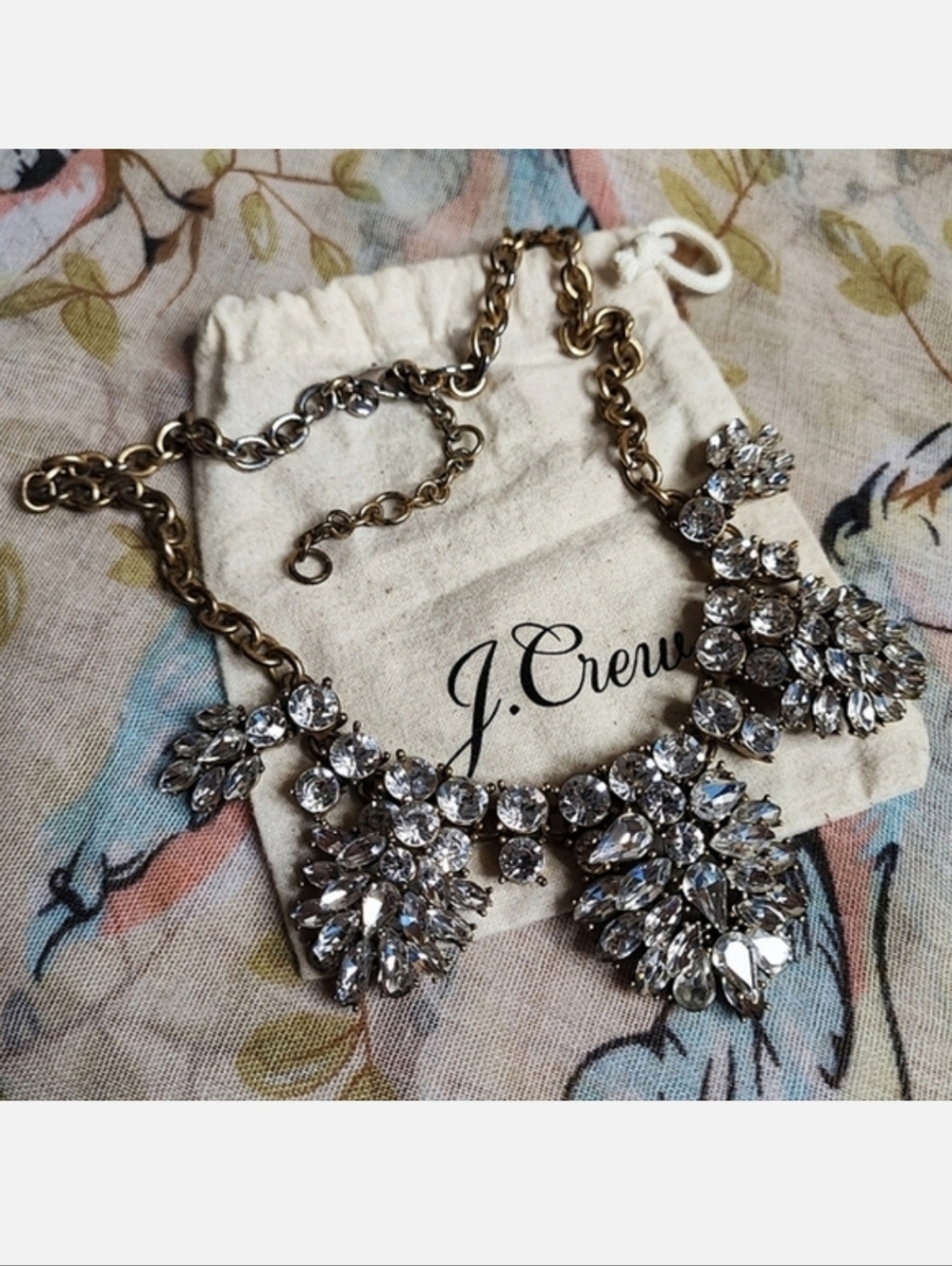 J. Crew Oxidized Brass Tone Clear Stone Statement Necklace High Dome Style